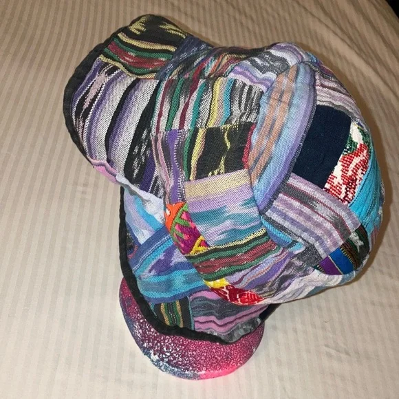 Guatemalan cotton boho Colorful Patchwork Bucket Hat adult med- large - Picture 6 of 8